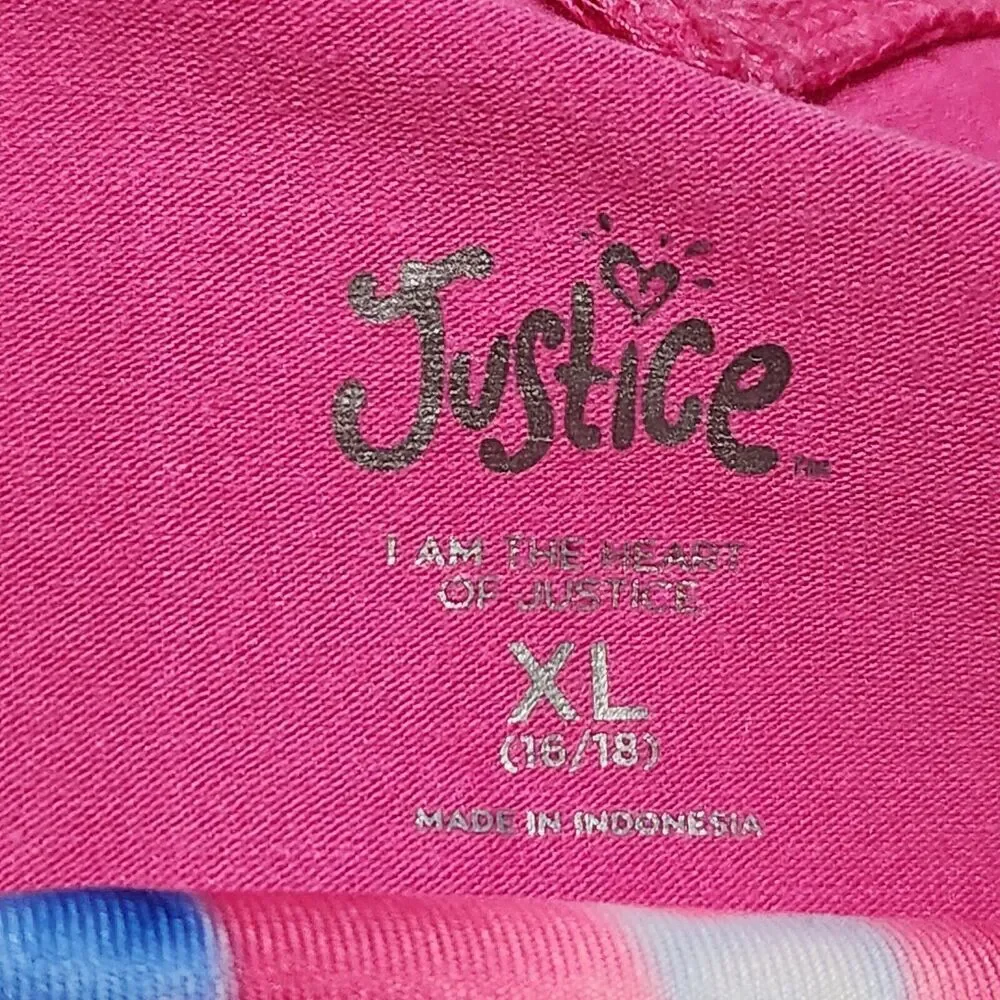 Justice Sweatshirt For Girls Pink Size XL Crop Logo Graphic with Tie Dye Bra